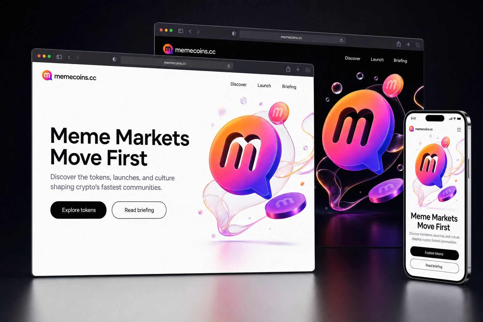 memecoins.cc website concept preview
