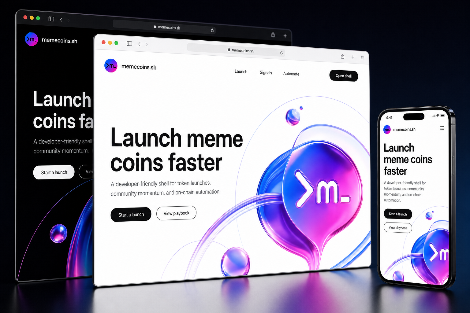 memecoins.sh website concept preview enlarged