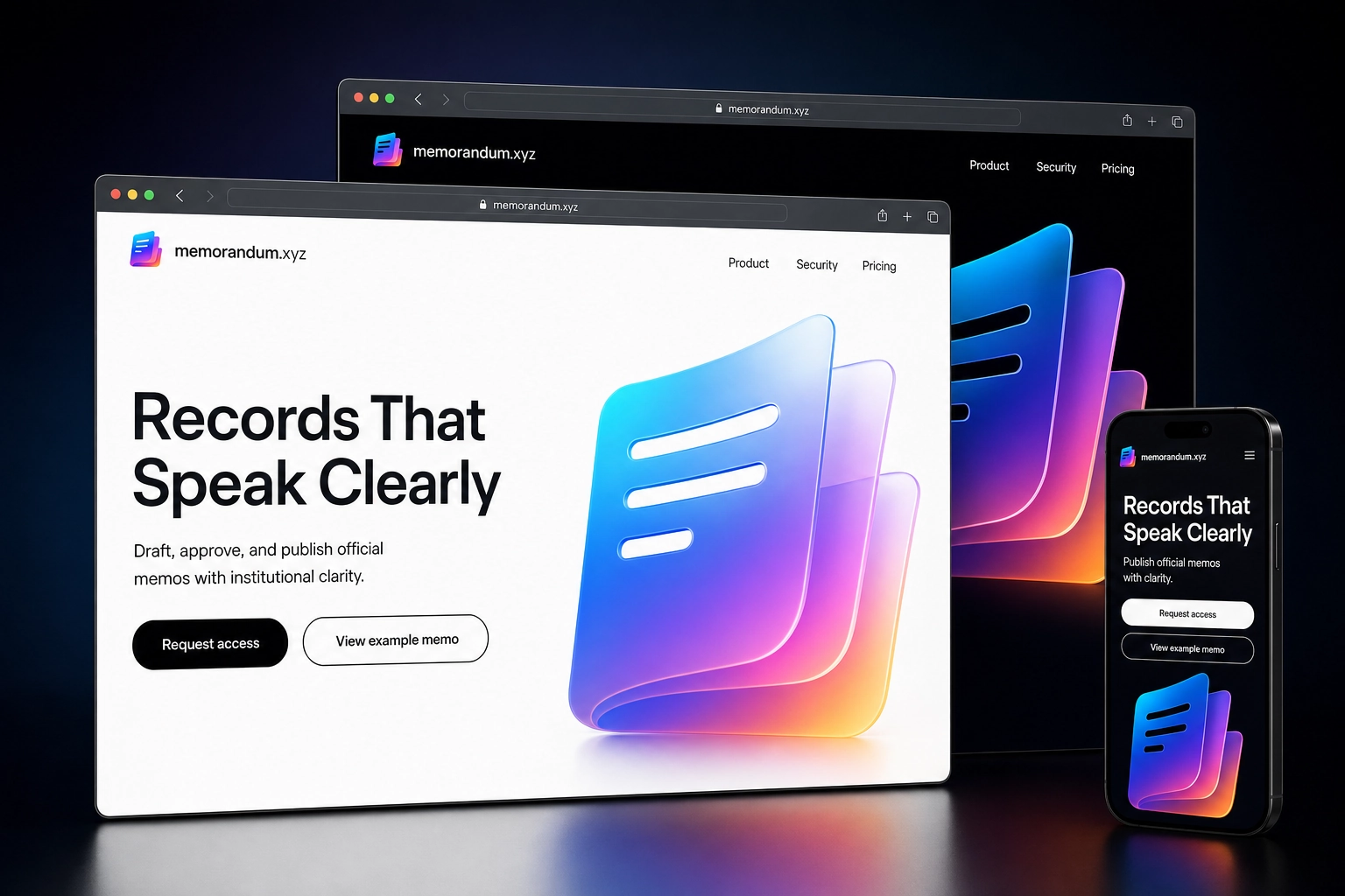 memorandum.xyz website concept preview