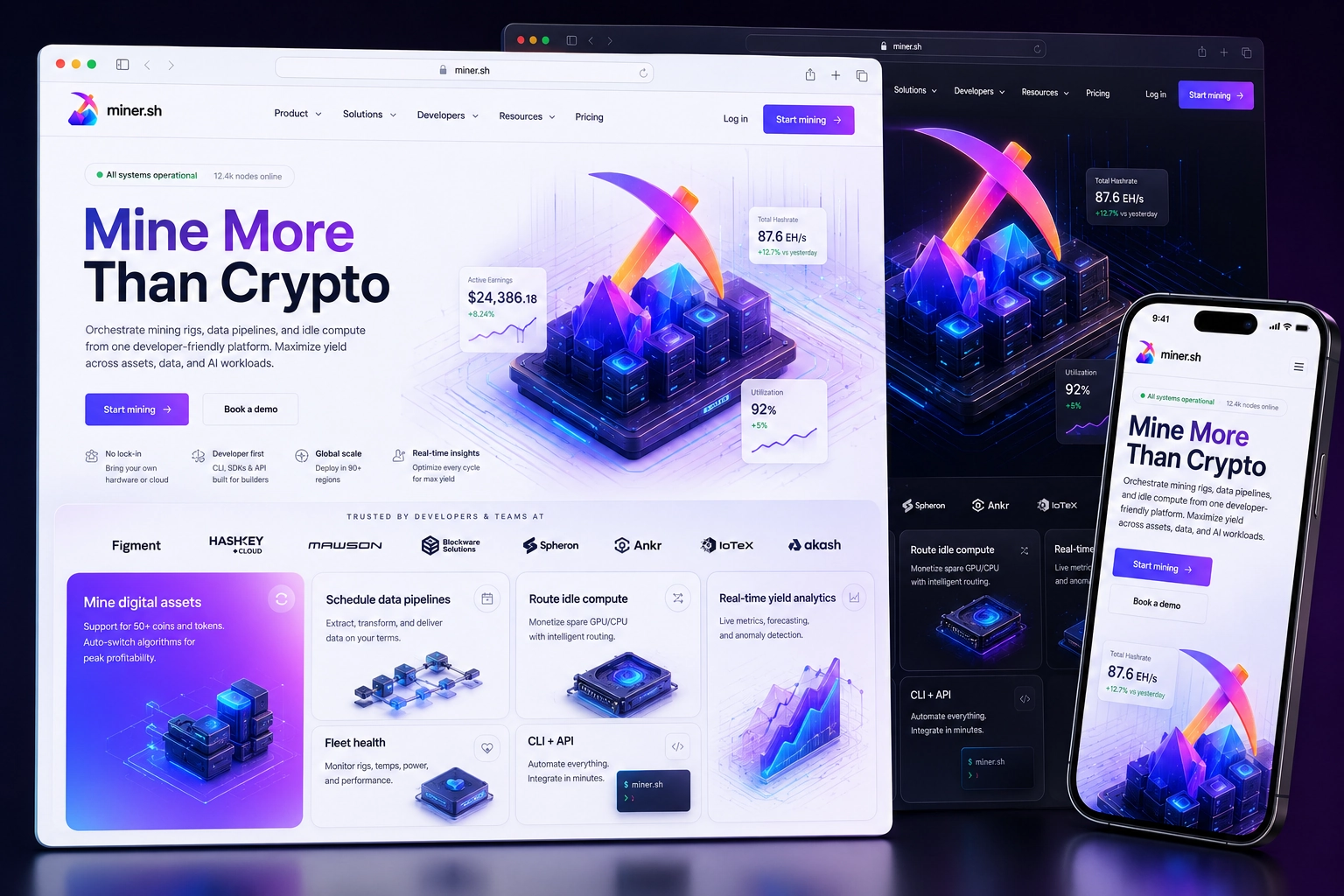miner.sh website concept preview