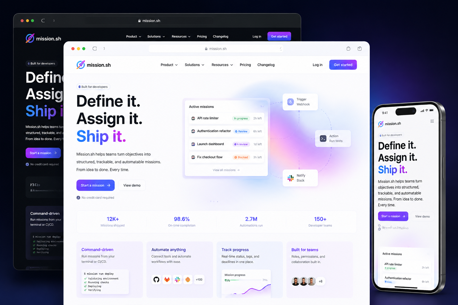 mission.sh website concept preview