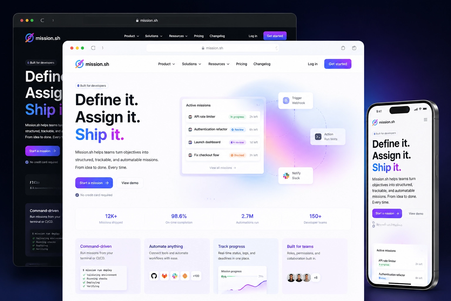 mission.sh website concept preview