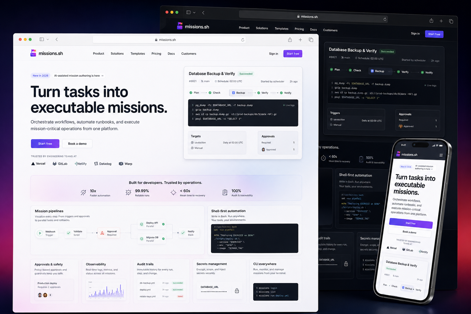 missions.sh website concept preview