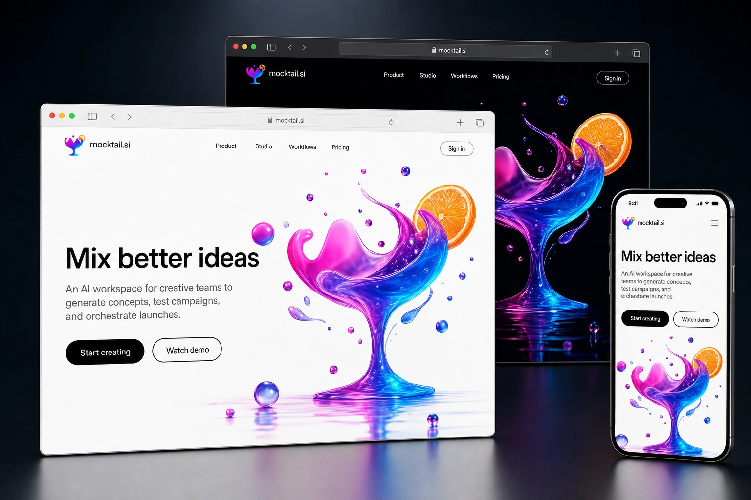 mocktail.si website concept preview