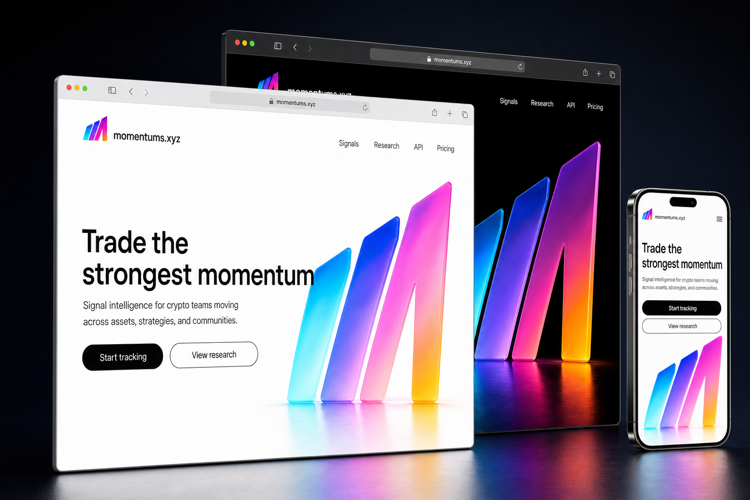 momentums.xyz website concept preview enlarged