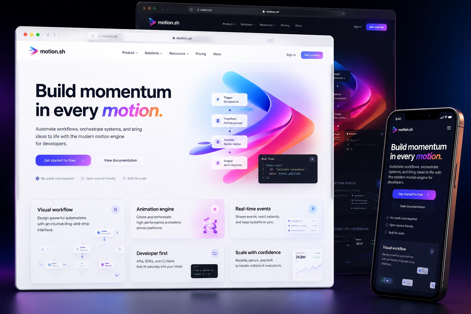 motion.sh website concept preview