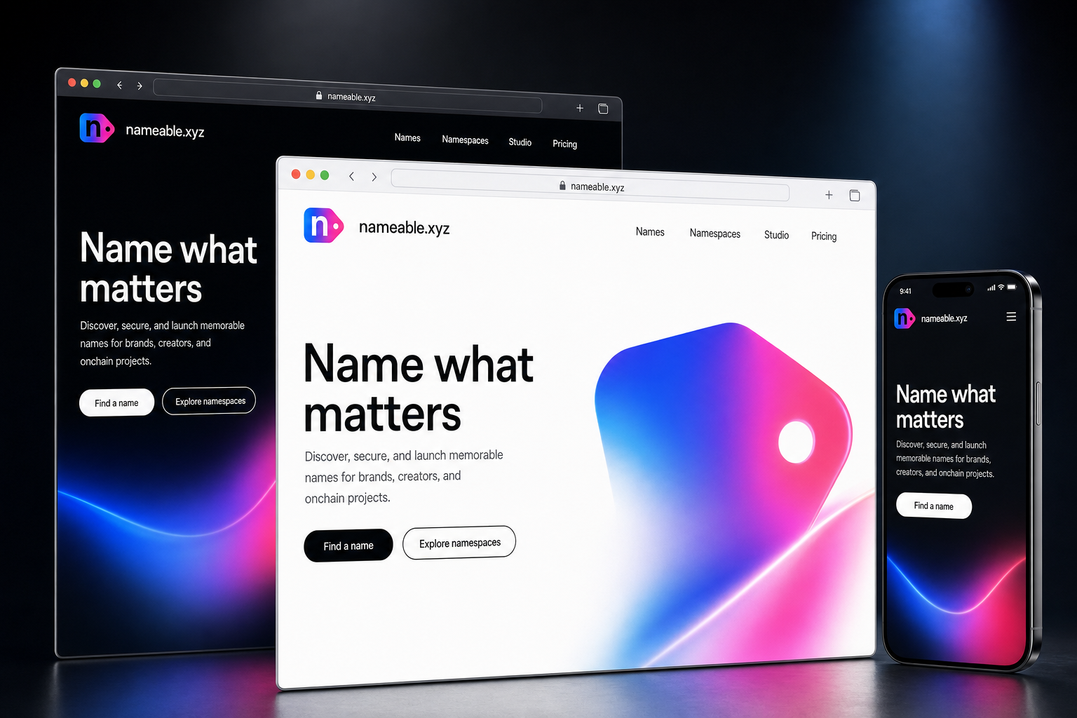 nameable.xyz website concept preview enlarged