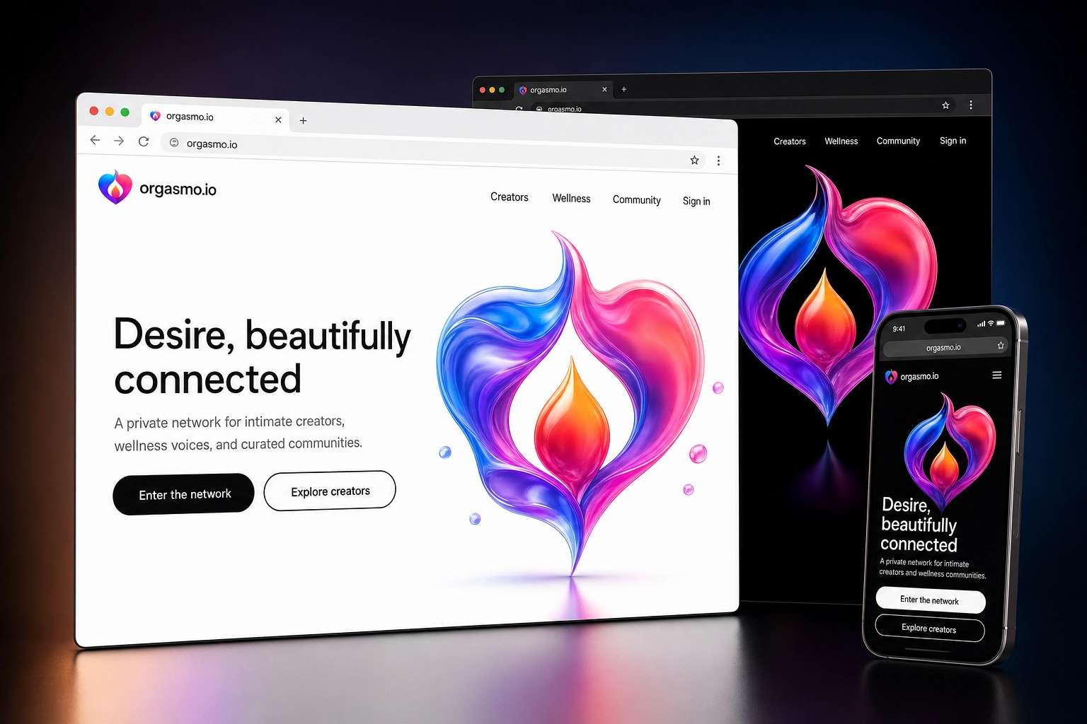 orgasmo.io website concept preview
