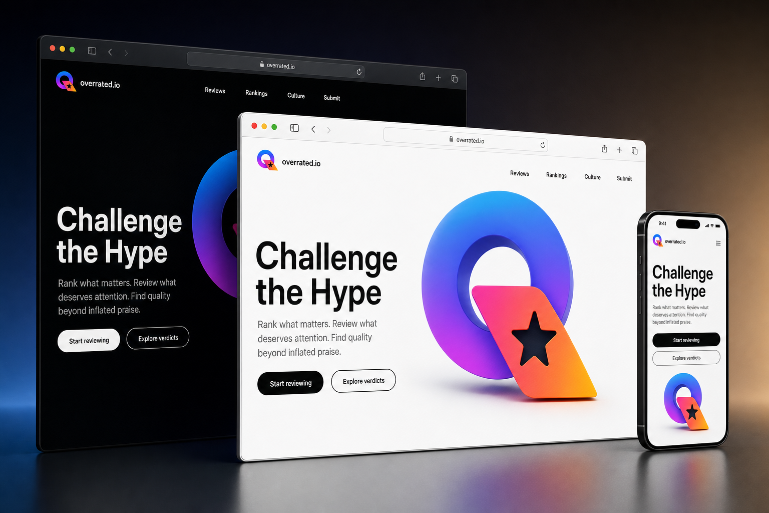 overrated.io website concept preview