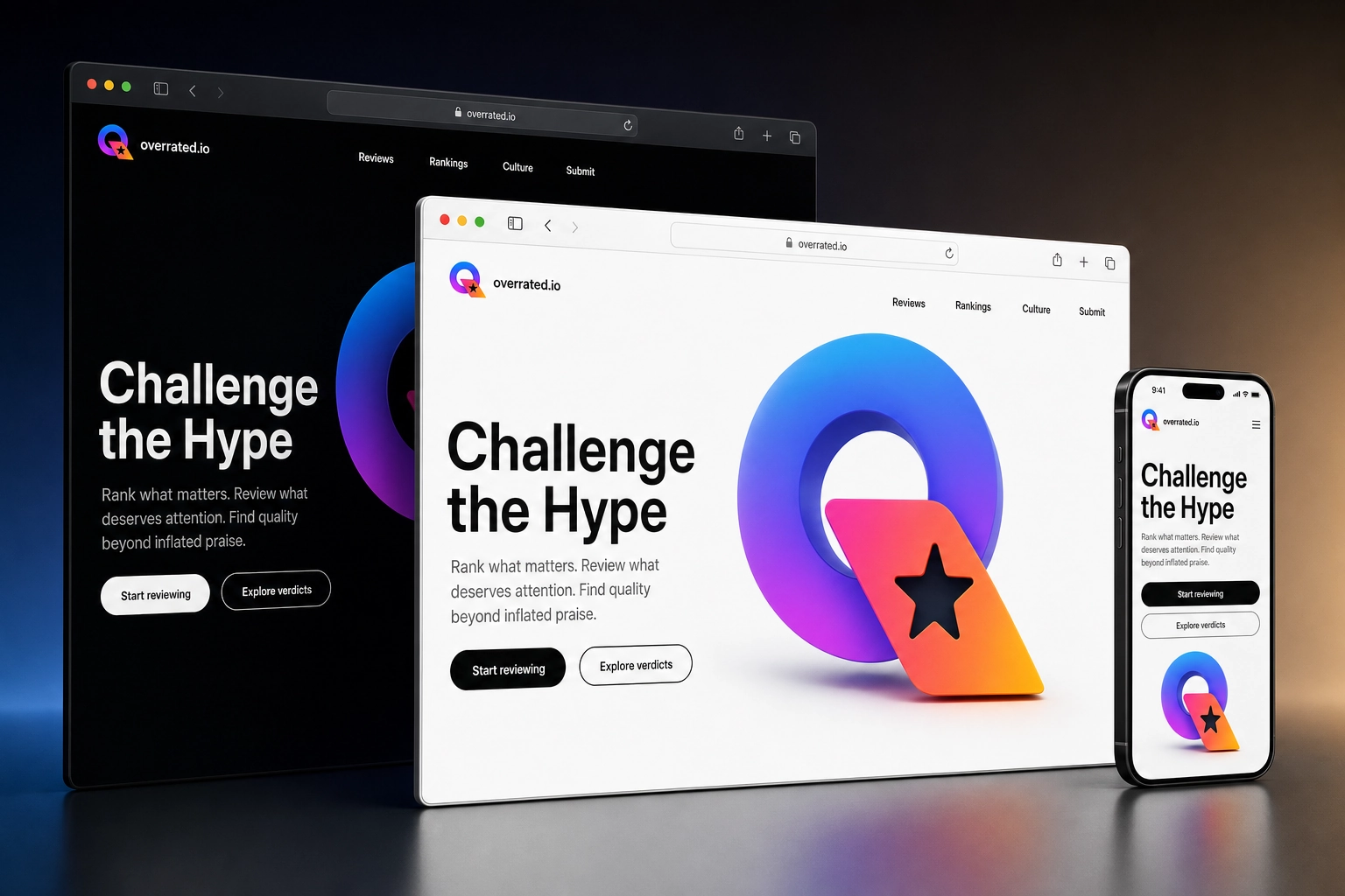 overrated.io website concept preview