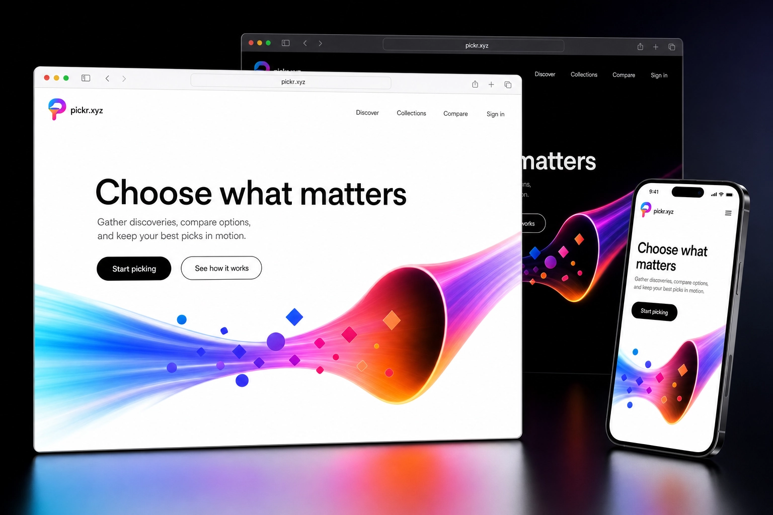 pickr.xyz website concept preview