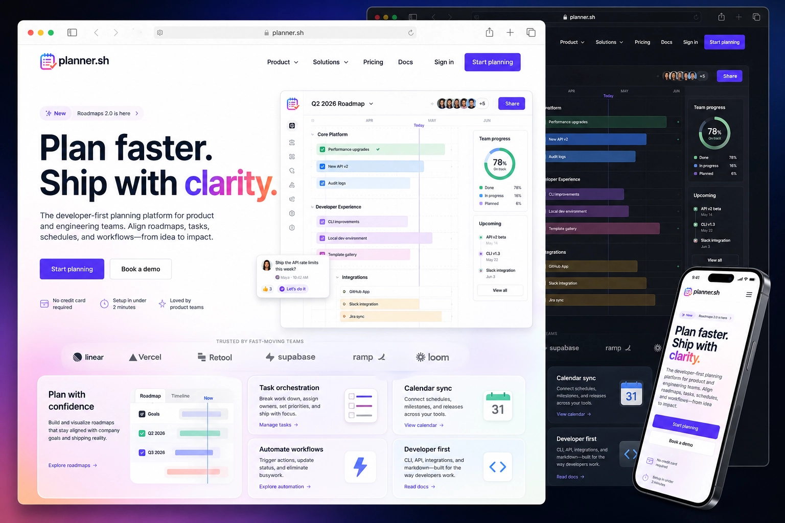 planner.sh website concept preview