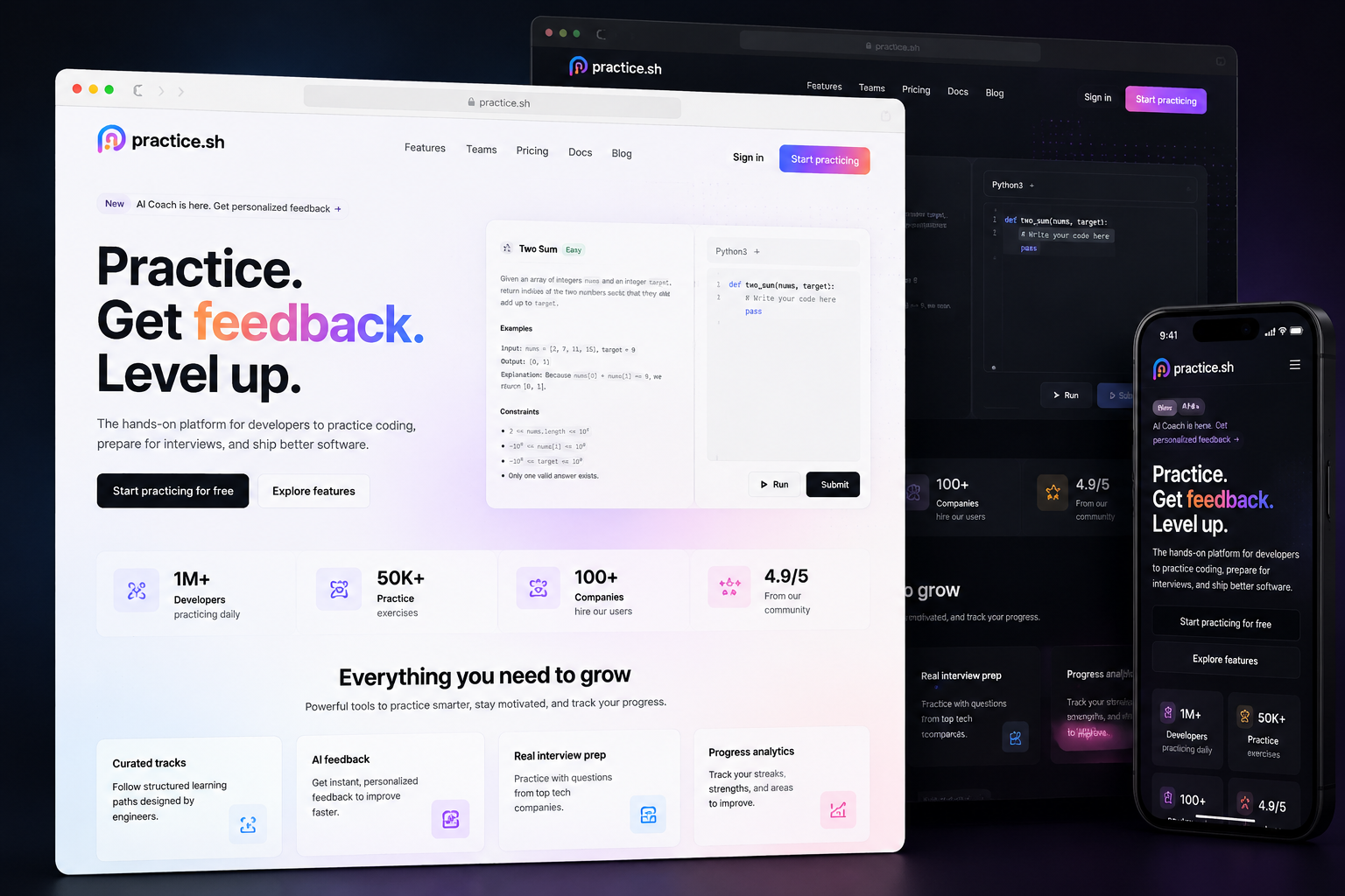 practice.sh website concept preview