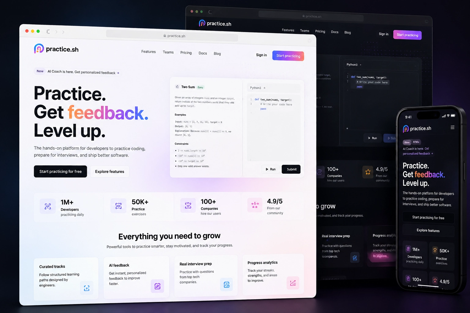 practice.sh website concept preview