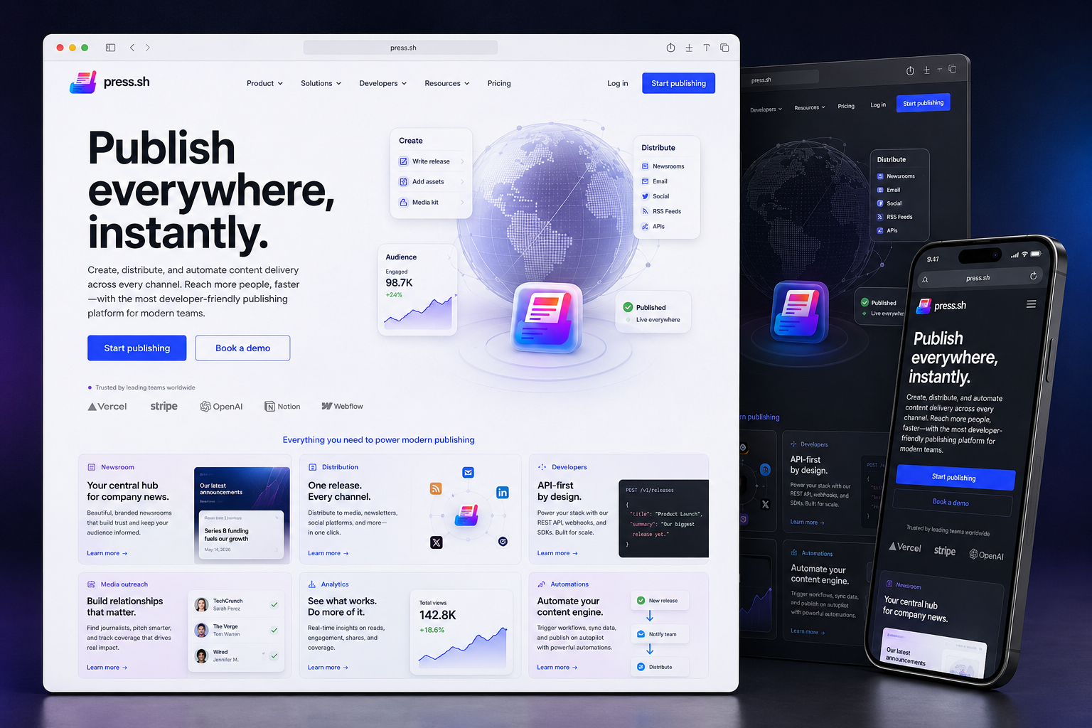 press.sh website concept preview
