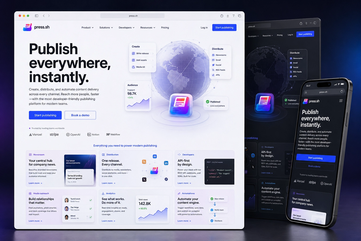 press.sh website concept preview