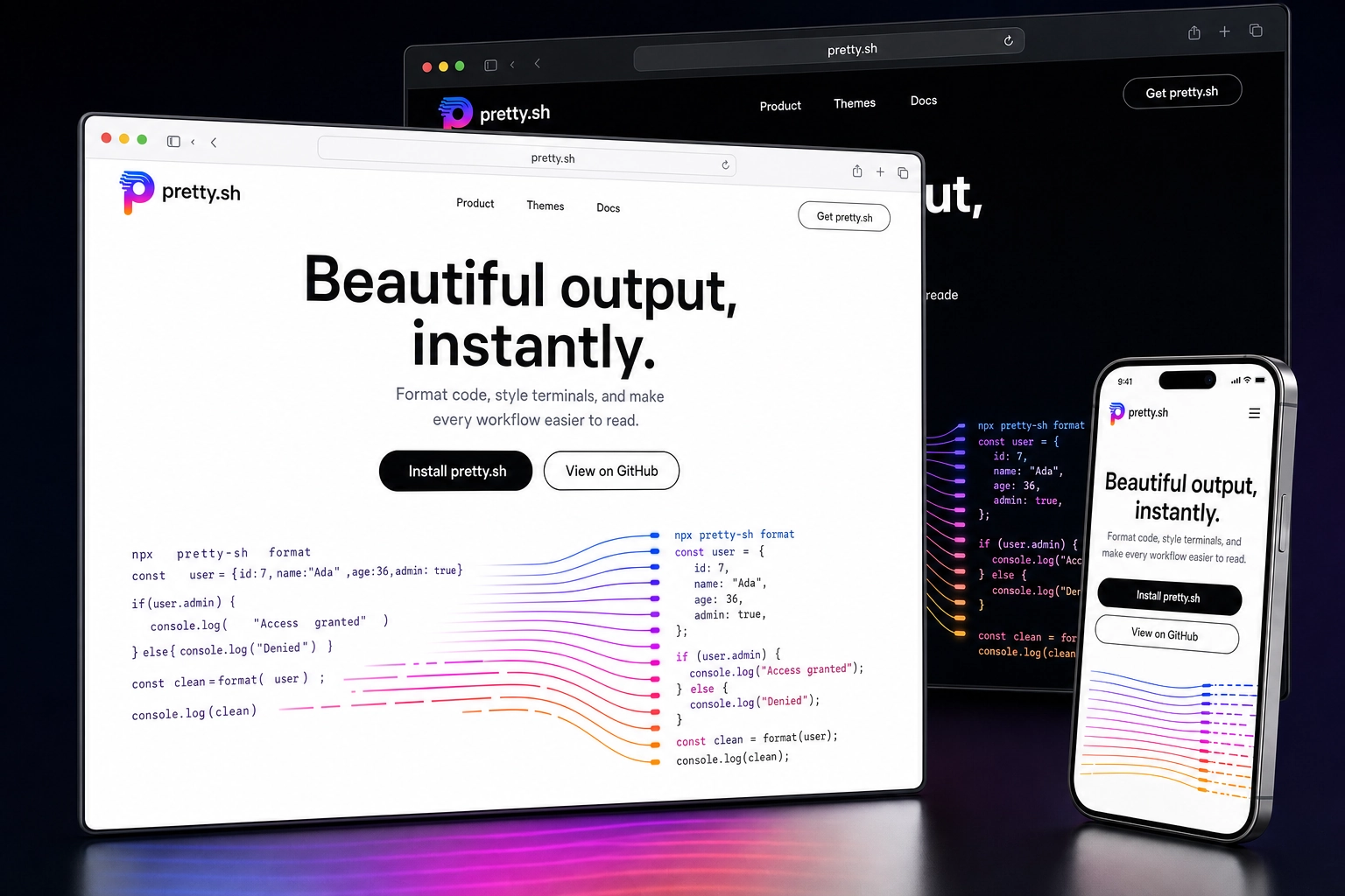 pretty.sh website concept preview