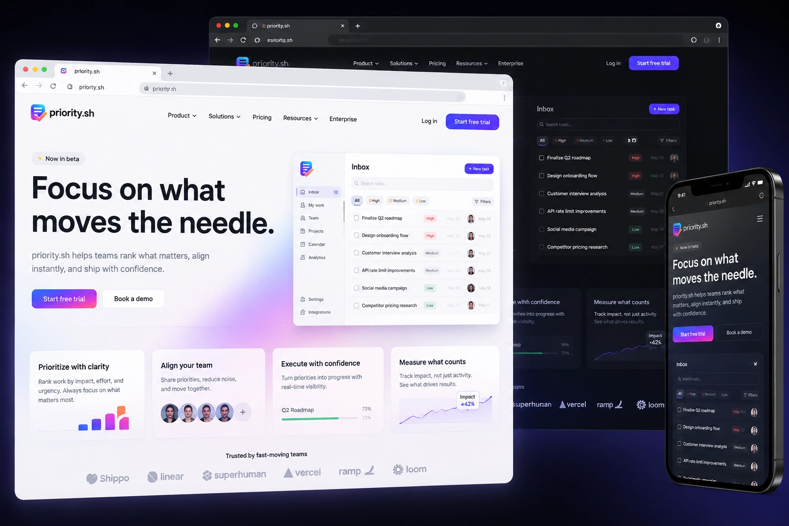 priority.sh website concept preview