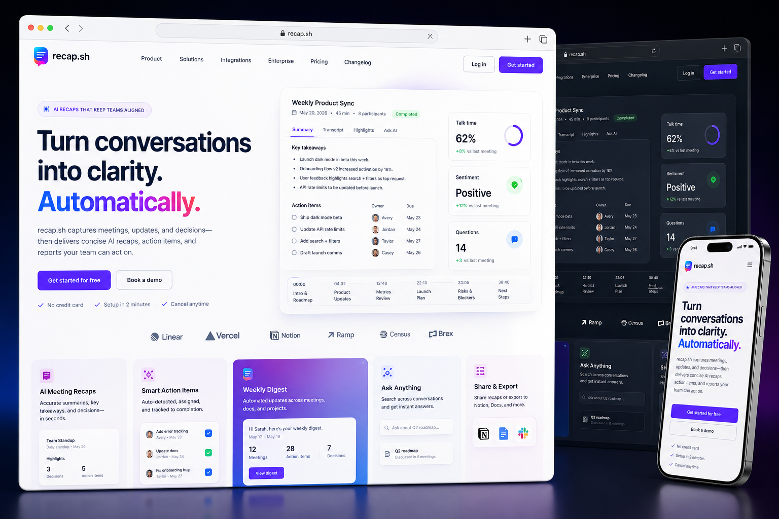 recap.sh website concept preview
