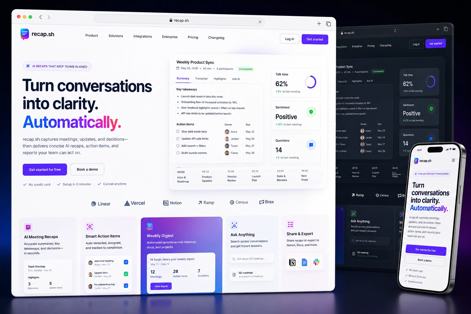 recap.sh website concept preview