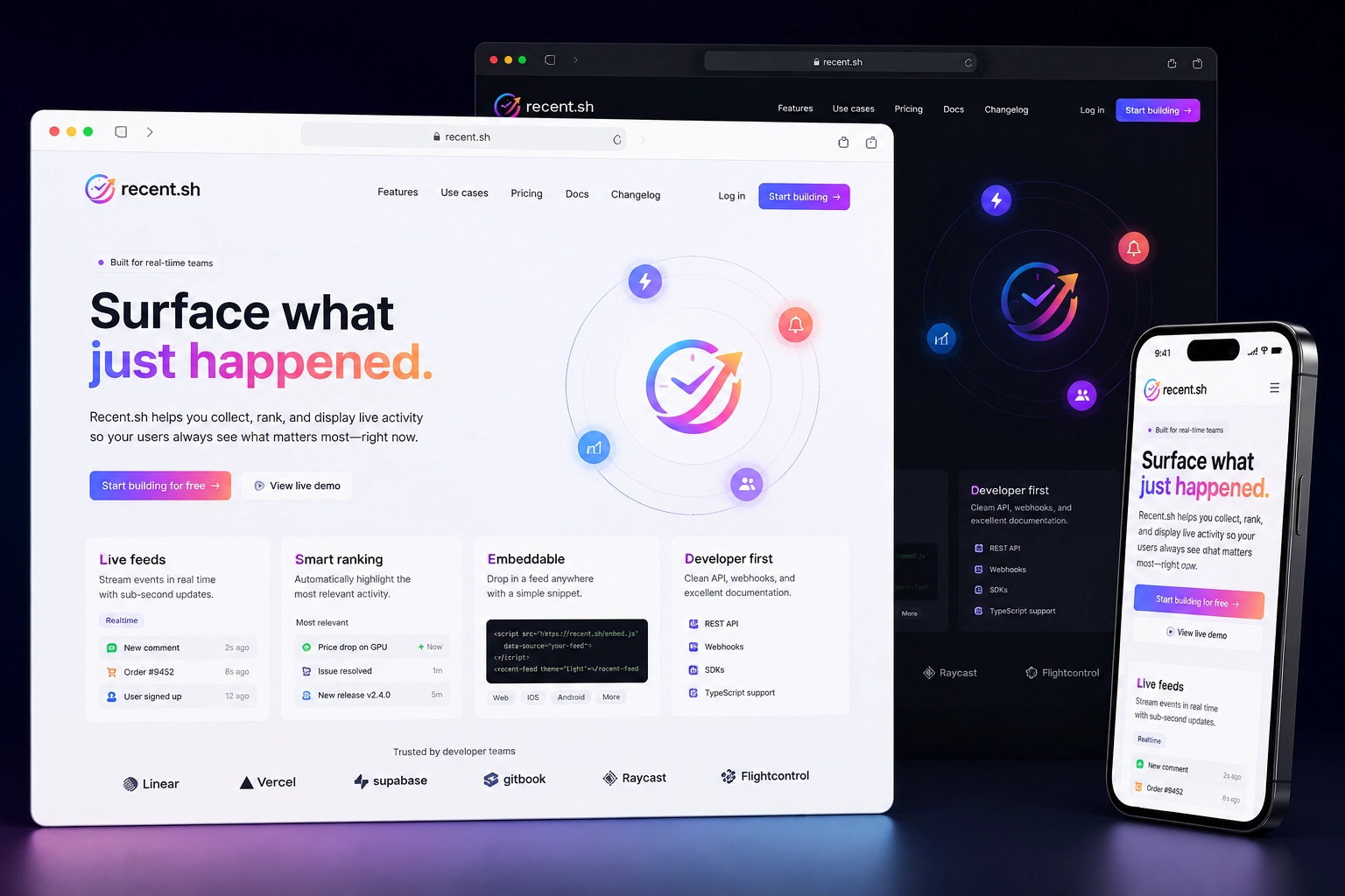 recent.sh website concept preview