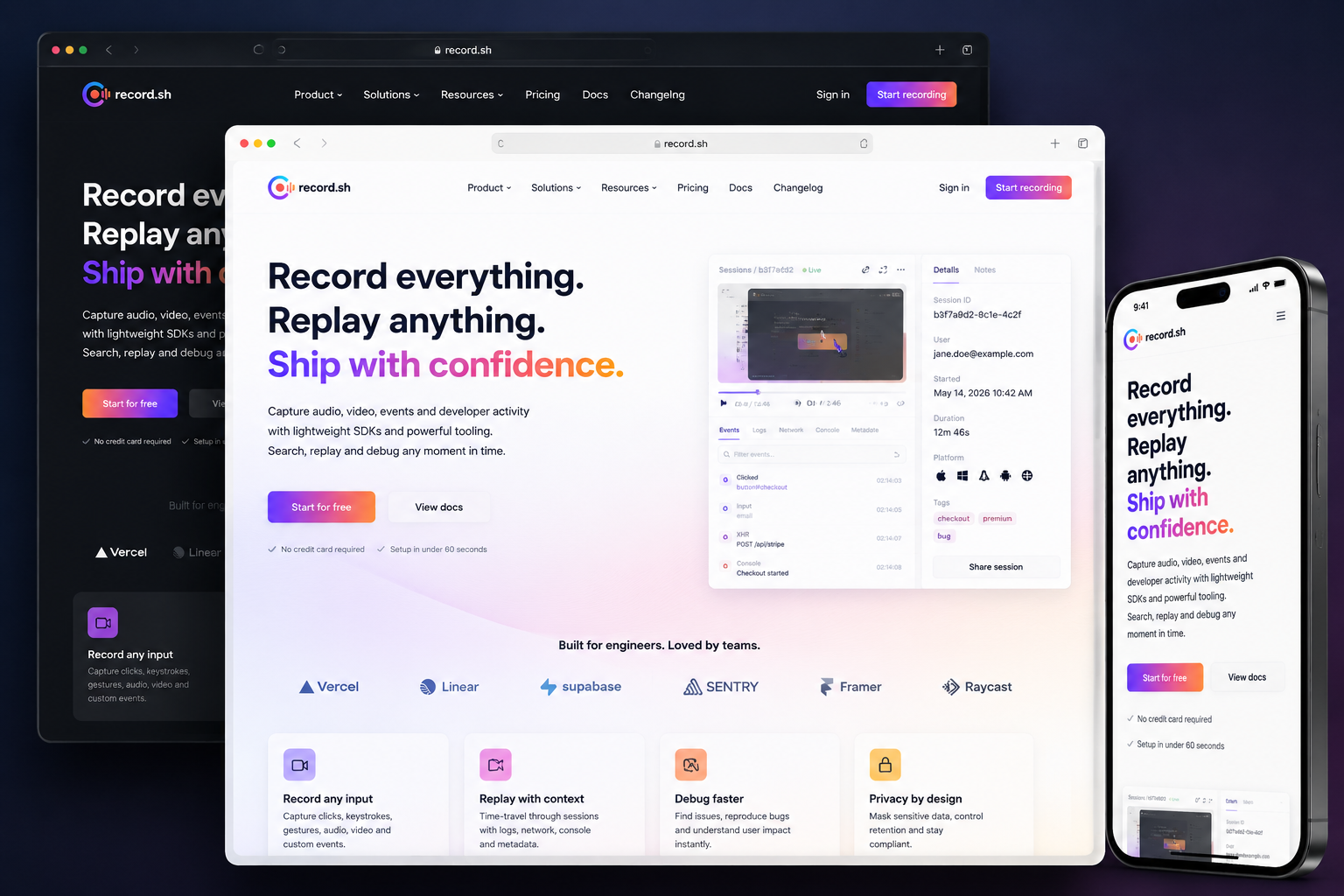 record.sh website concept preview