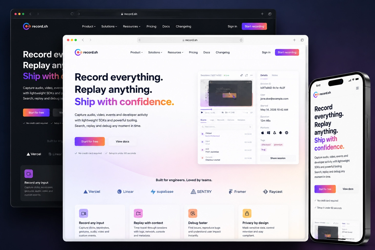 record.sh website concept preview
