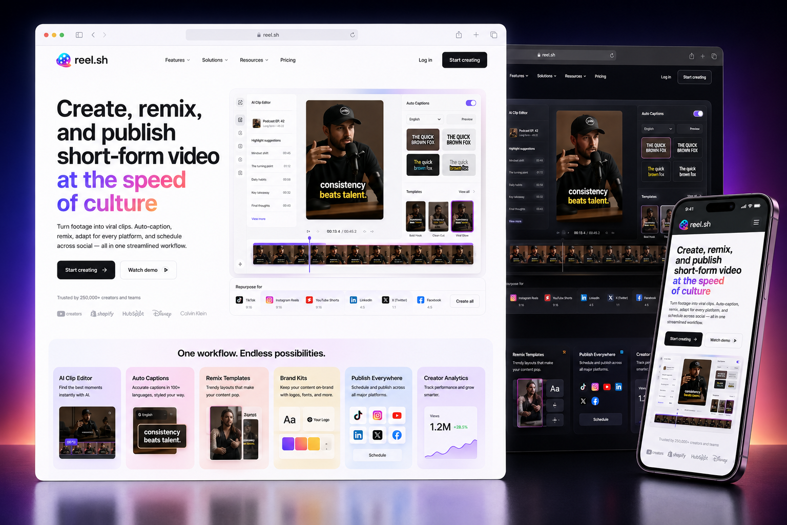reel.sh website concept preview