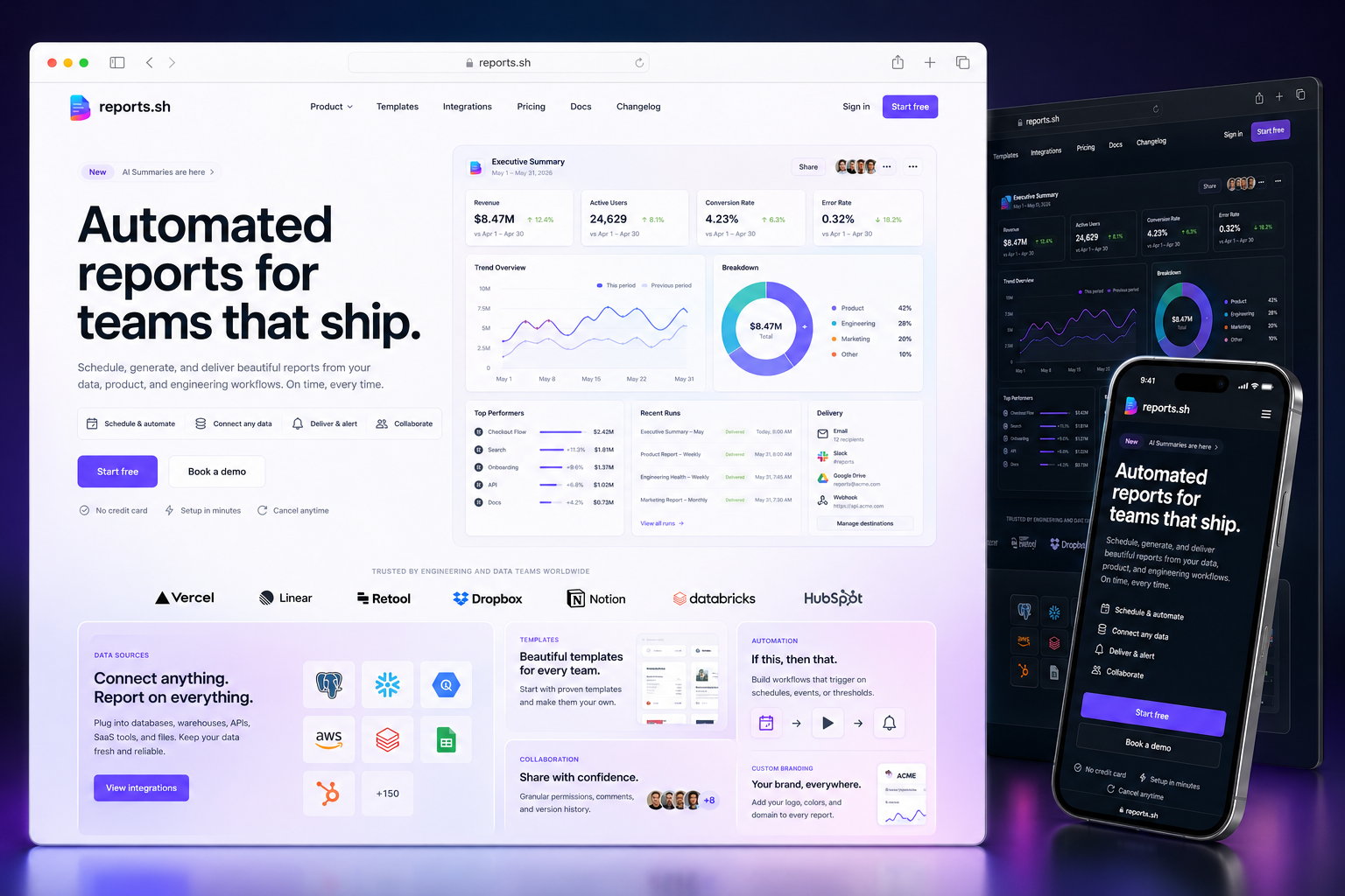 reports.sh website concept preview