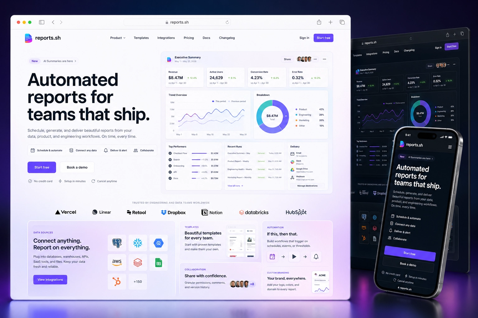 reports.sh website concept preview