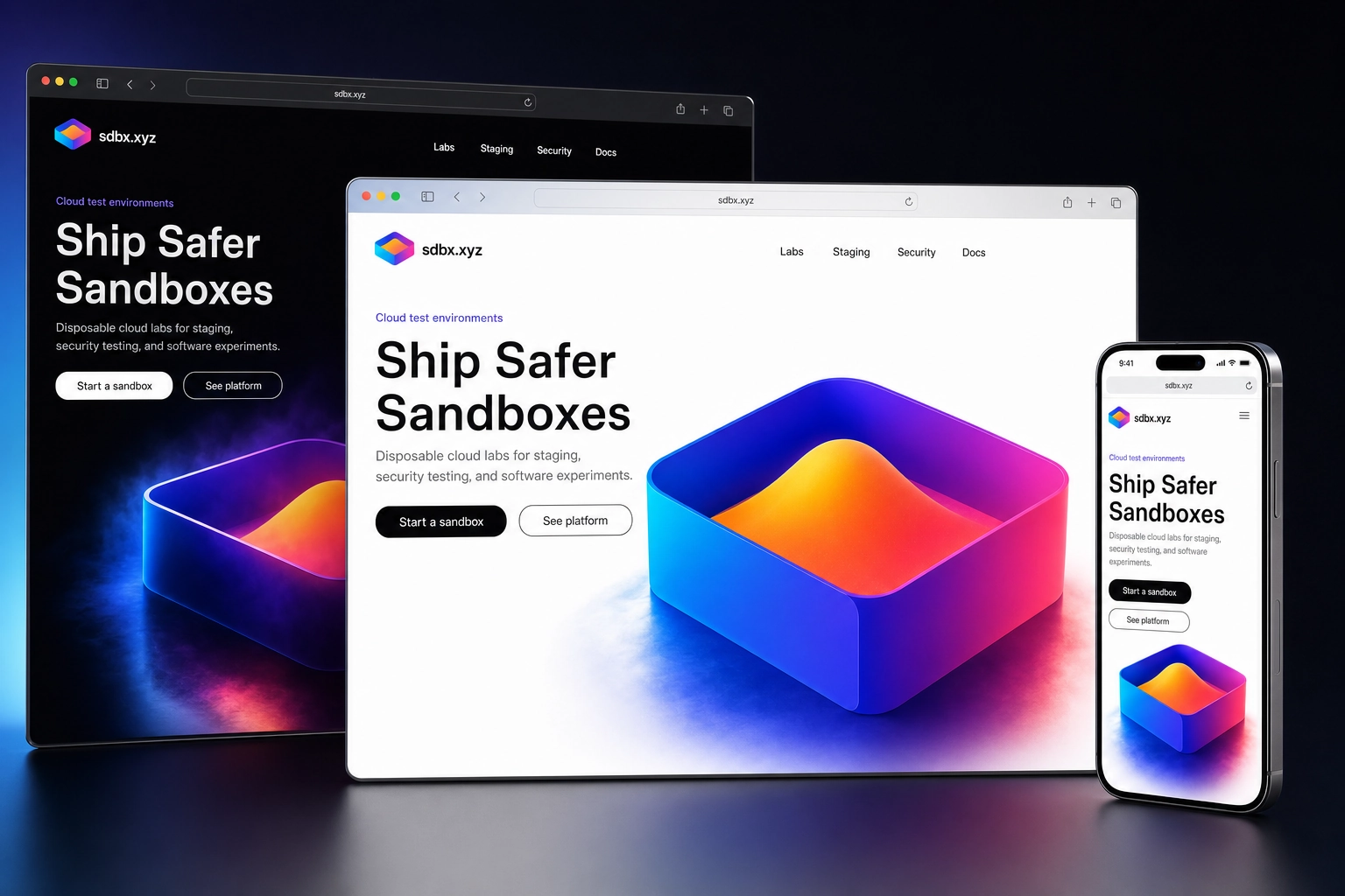 sdbx.xyz website concept preview