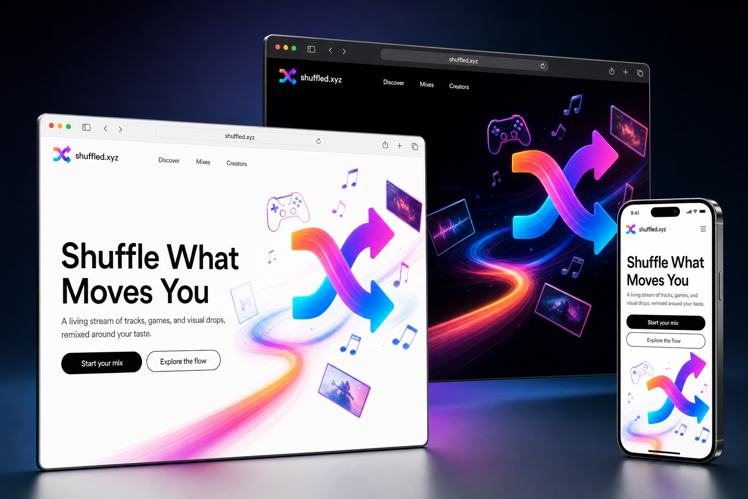 shuffled.xyz website concept preview