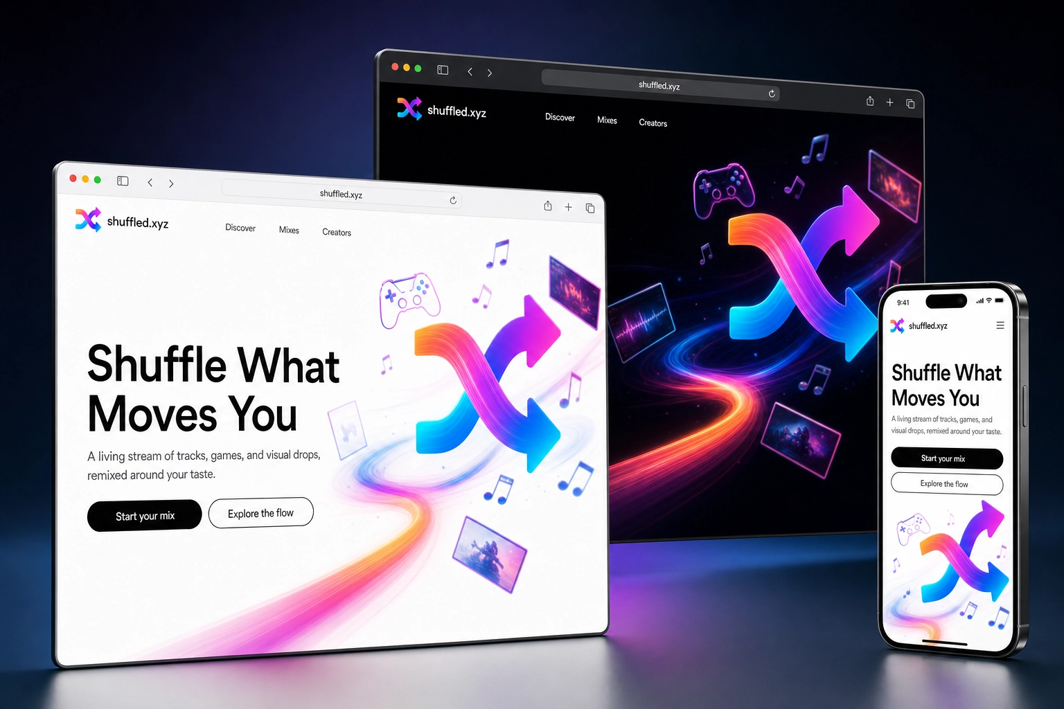 shuffled.xyz website concept preview