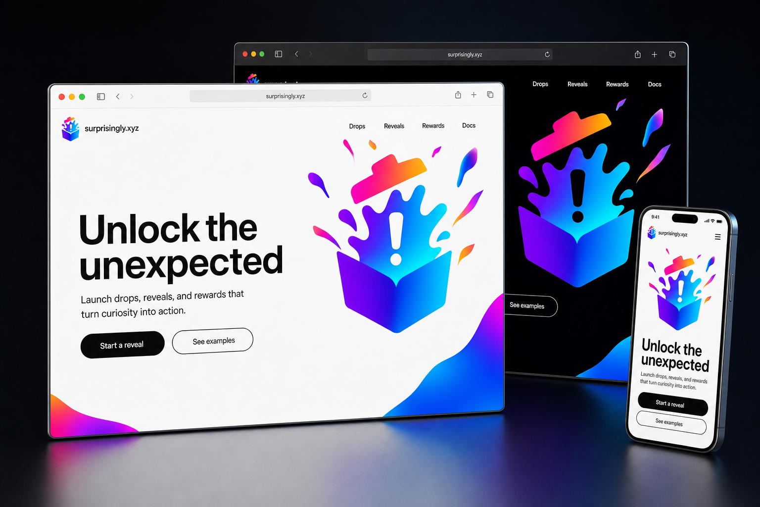surprisingly.xyz website concept preview enlarged