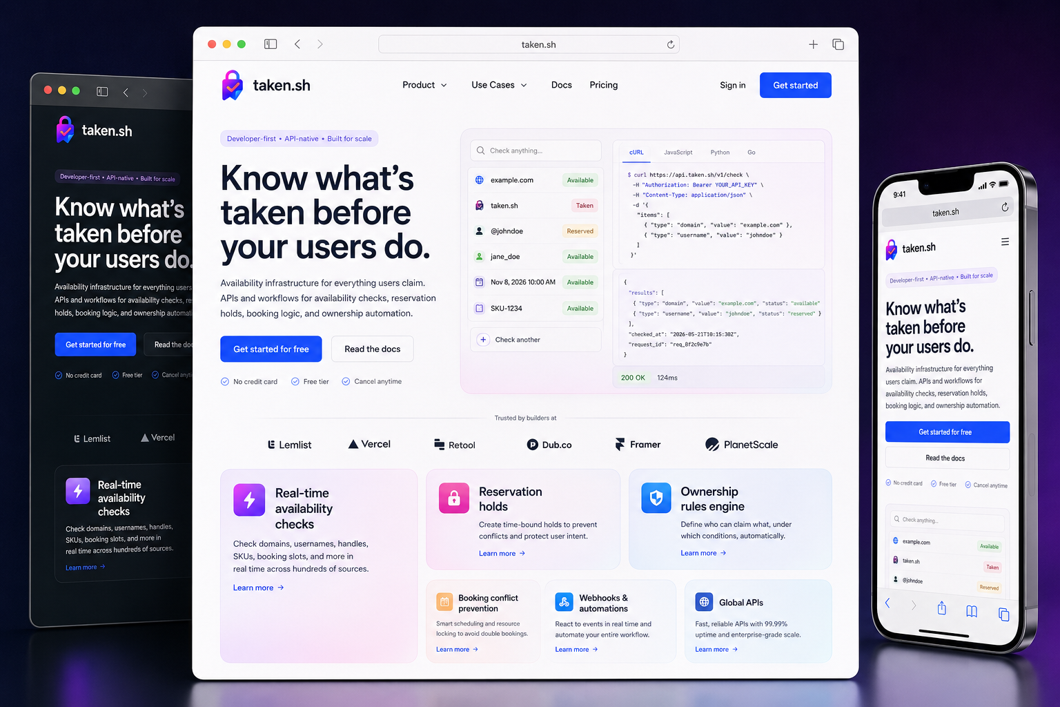 taken.sh website concept preview