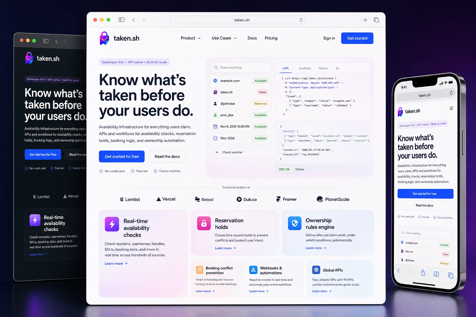 taken.sh website concept preview