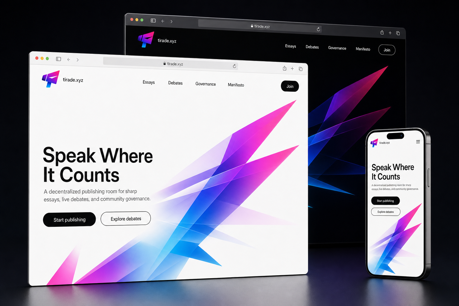 tirade.xyz website concept preview enlarged