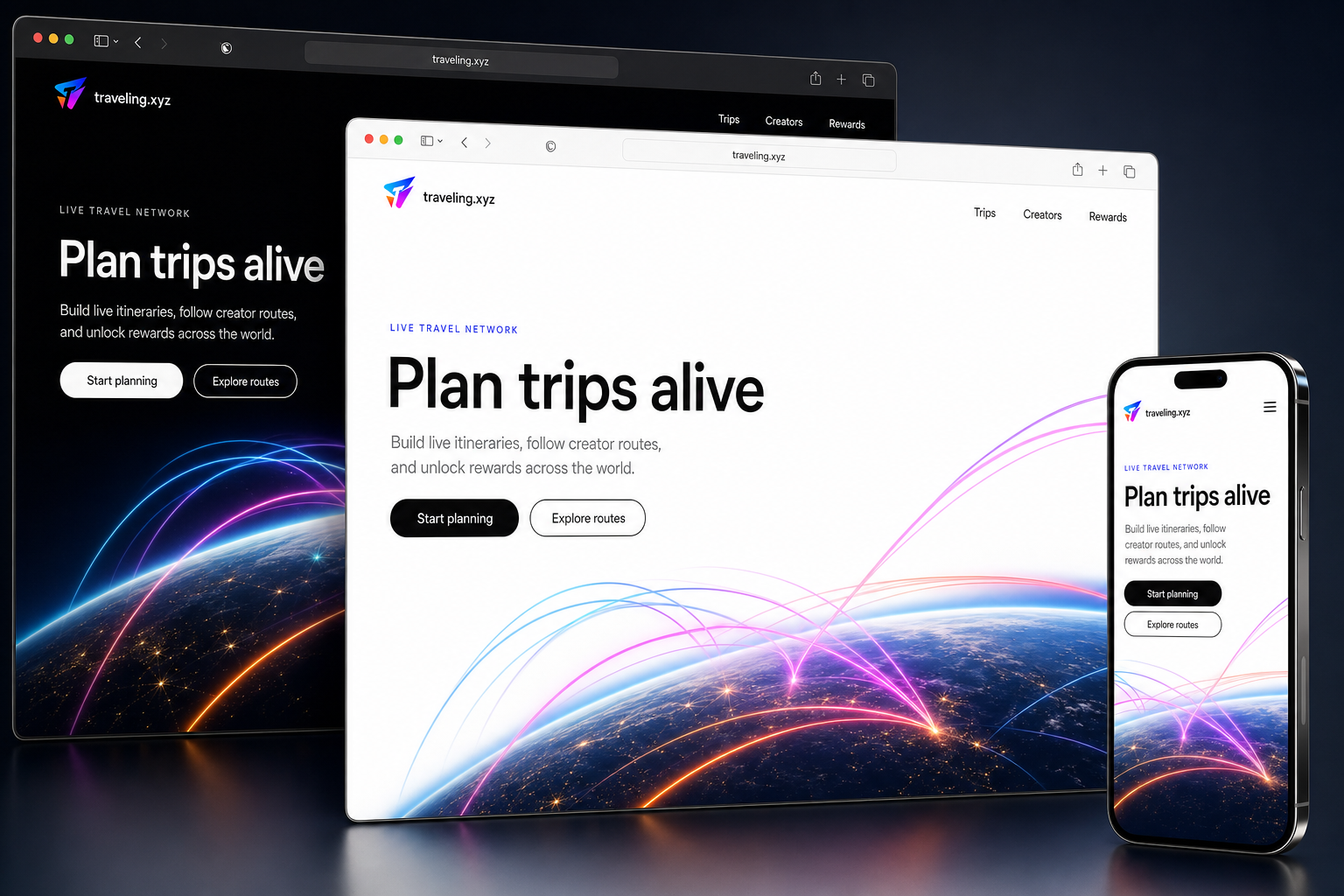 traveling.xyz website concept preview