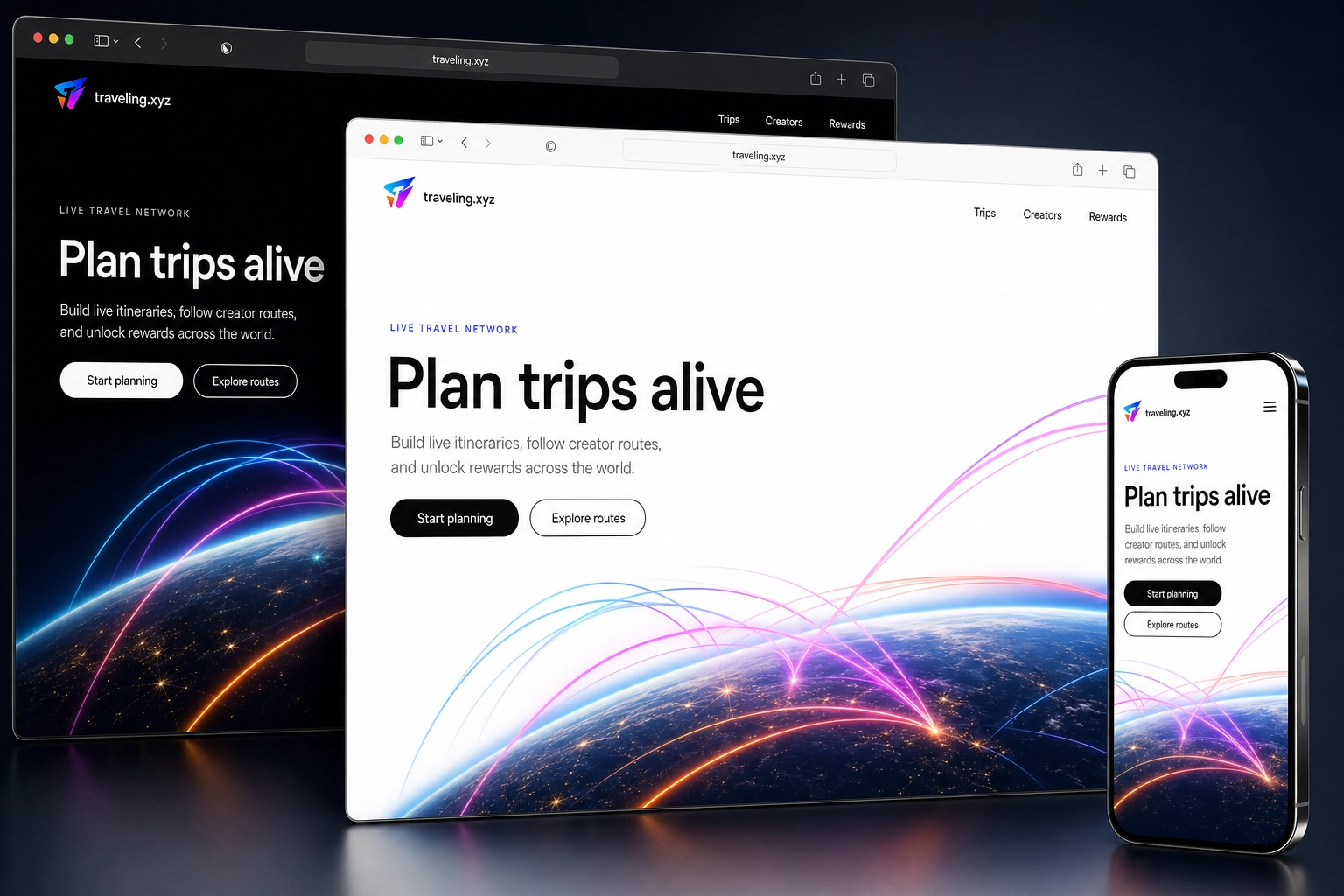 traveling.xyz website concept preview