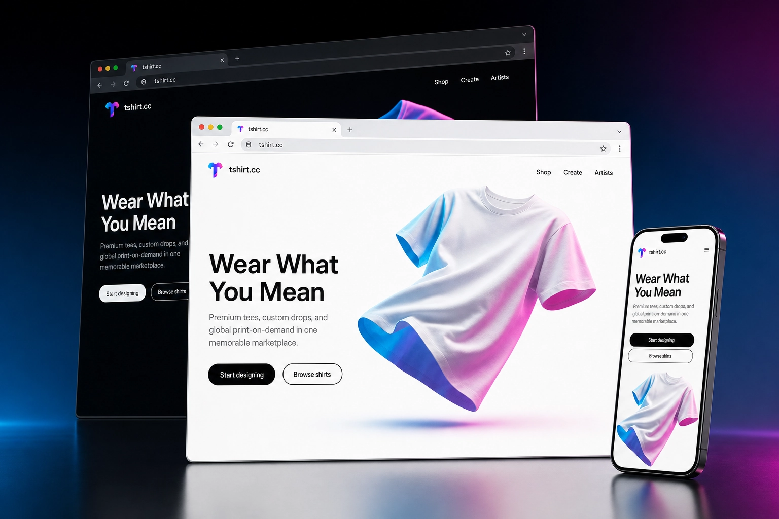 tshirt.cc website concept preview