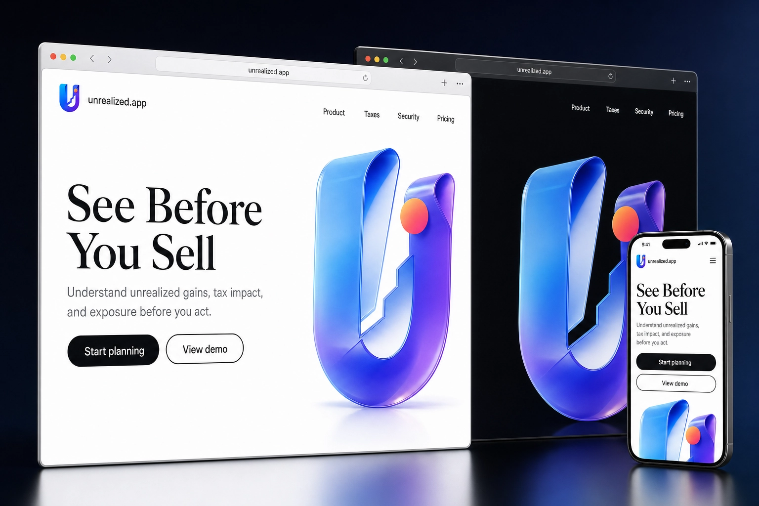 unrealized.app website concept preview