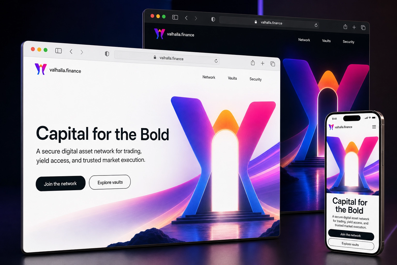 valhalla.finance website concept preview