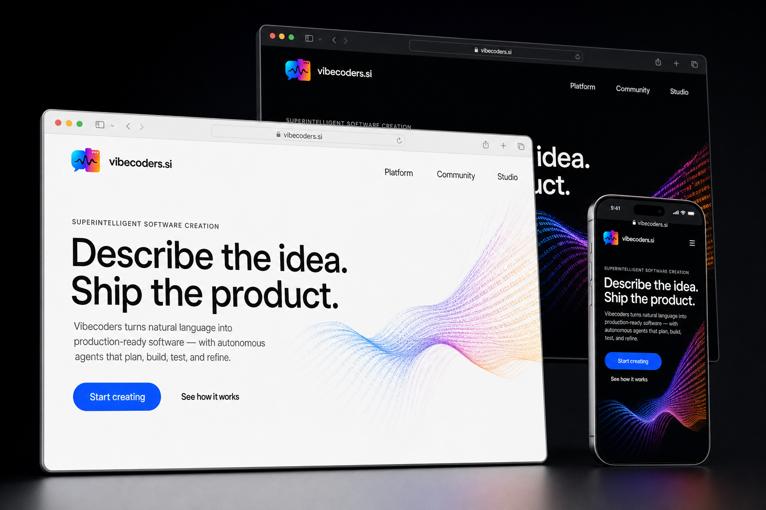 vibecoders.si website concept preview enlarged