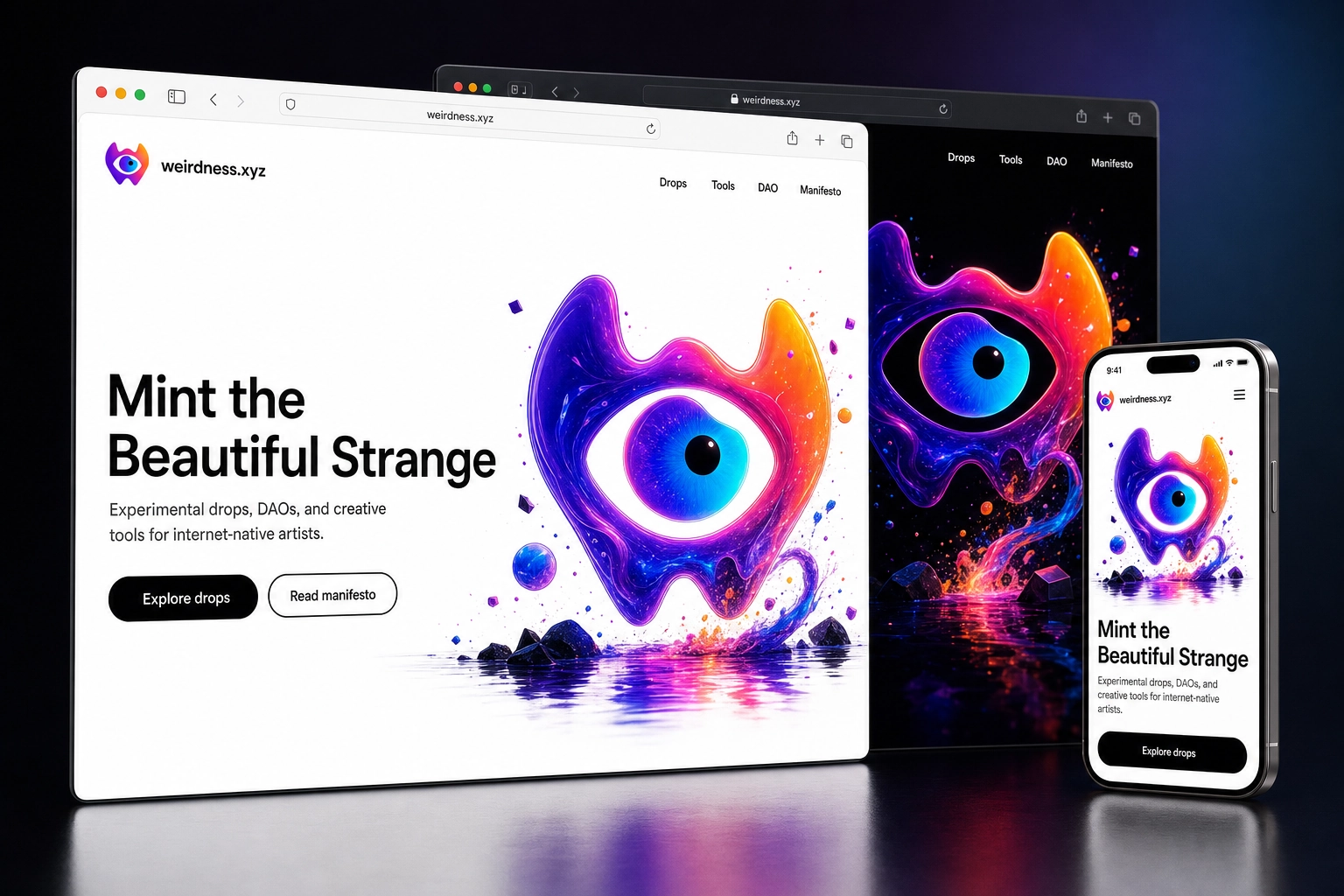 weirdness.xyz website concept preview