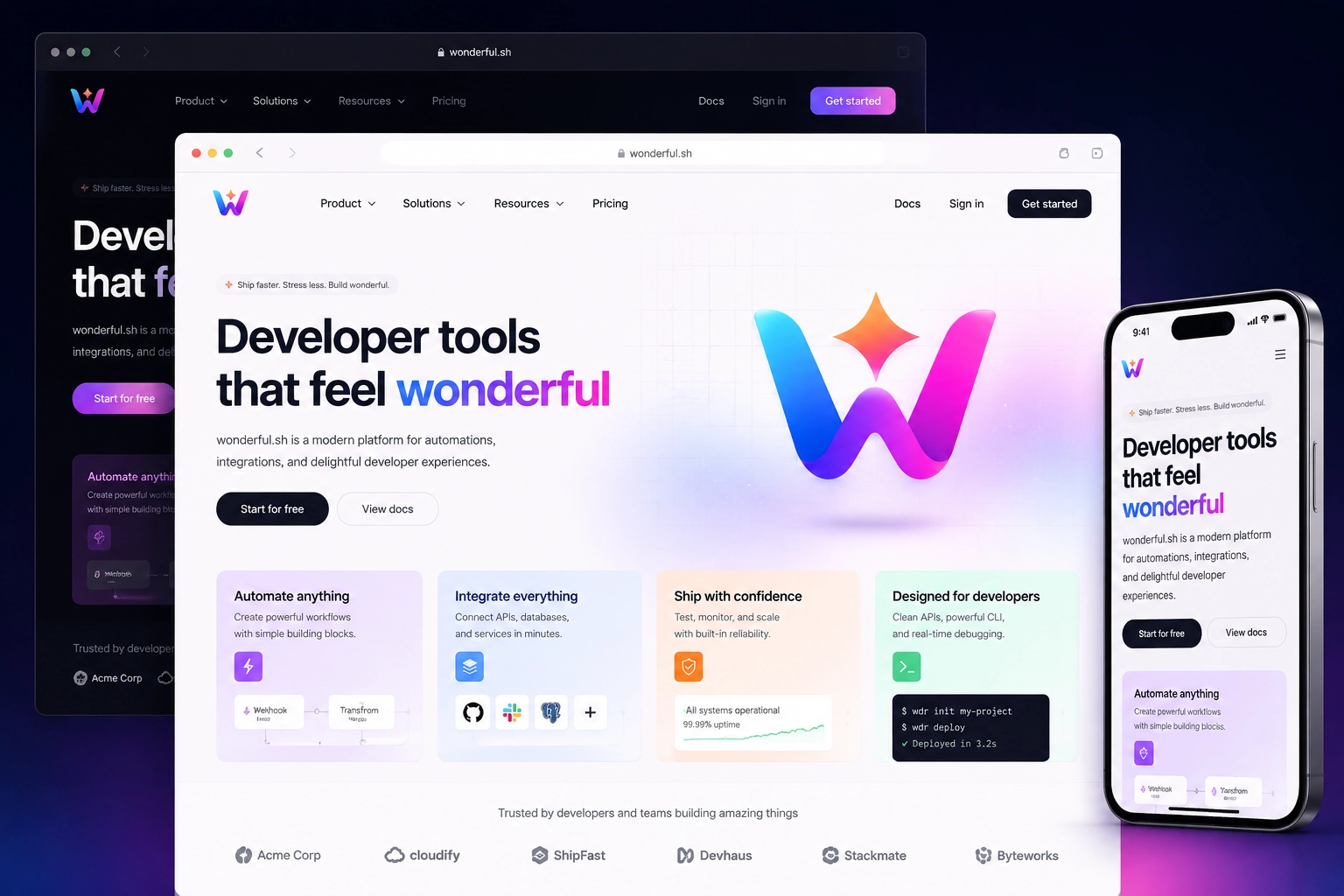 wonderful.sh website concept preview