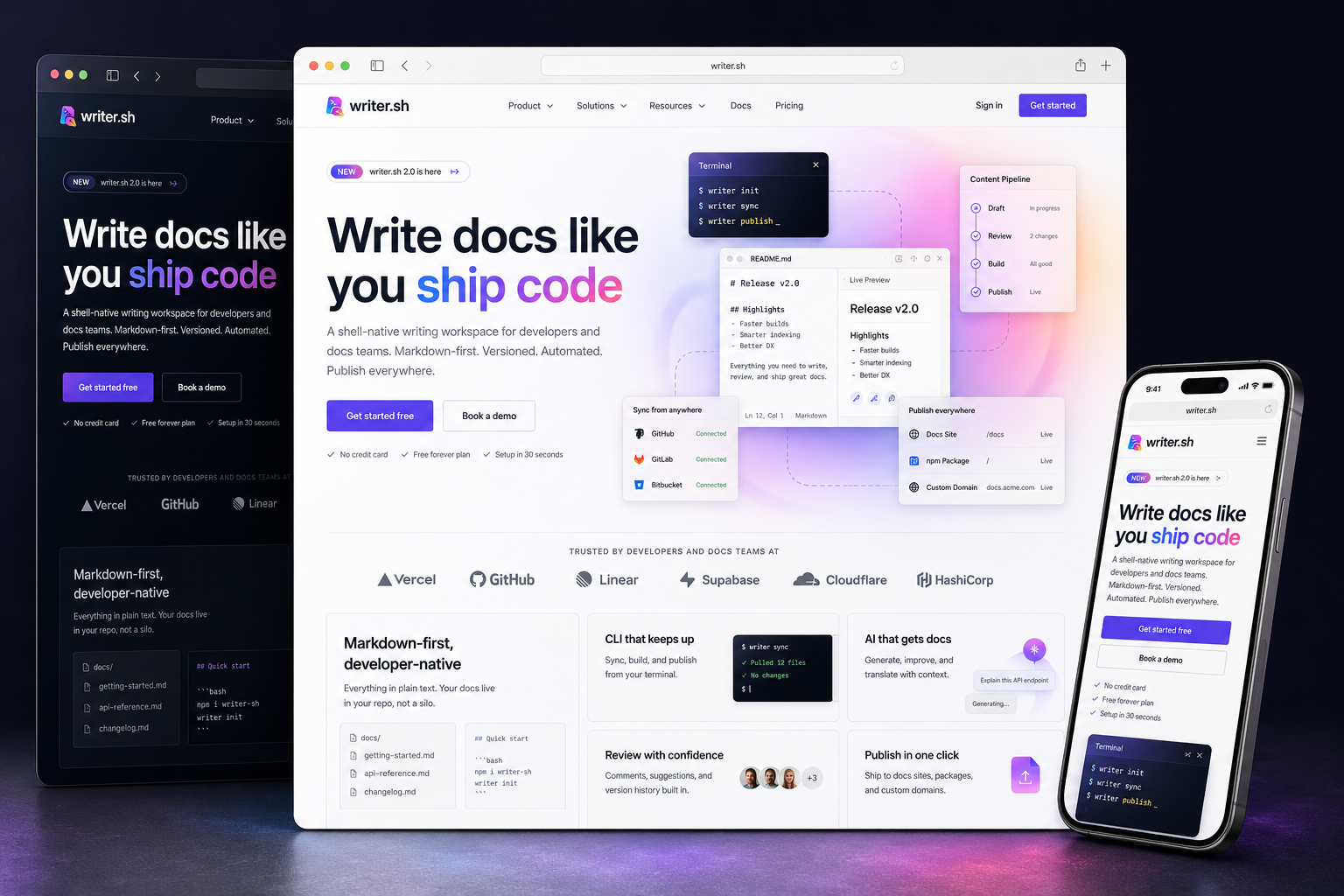 writer.sh website concept preview