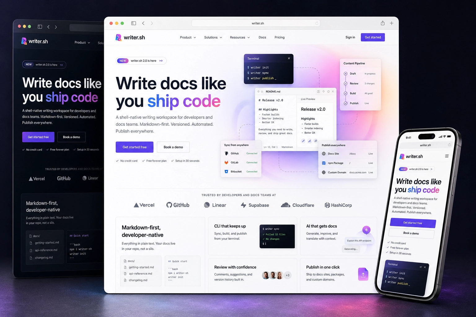 writer.sh website concept preview